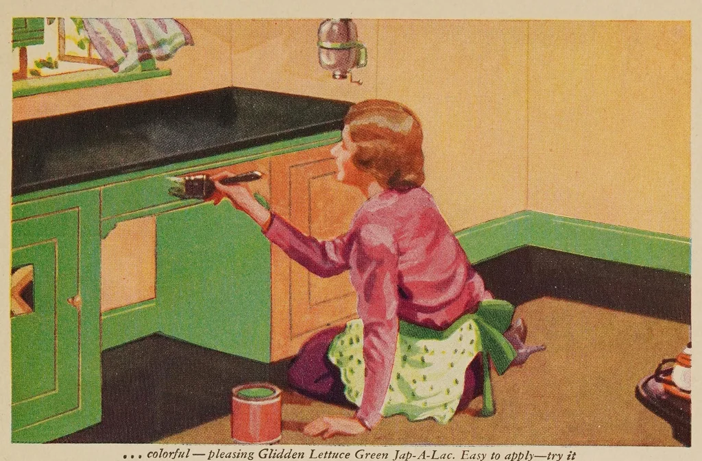 An illustration from How to paint : how to Jap-a-lac, how to varnish, how to have colorful furniture, walls, color schemes : valuable facts on all painting, 1930, leaf 5