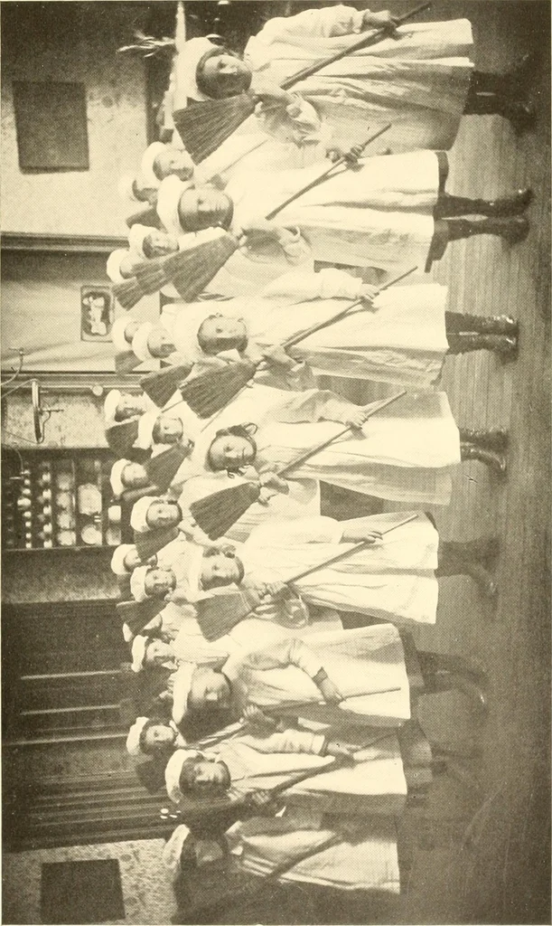 An illustration from How to teach kitchen garden; or, Object lessons in household work, including songs, plays, exercises, and games illustrating household occupations, 1901, leaf 104