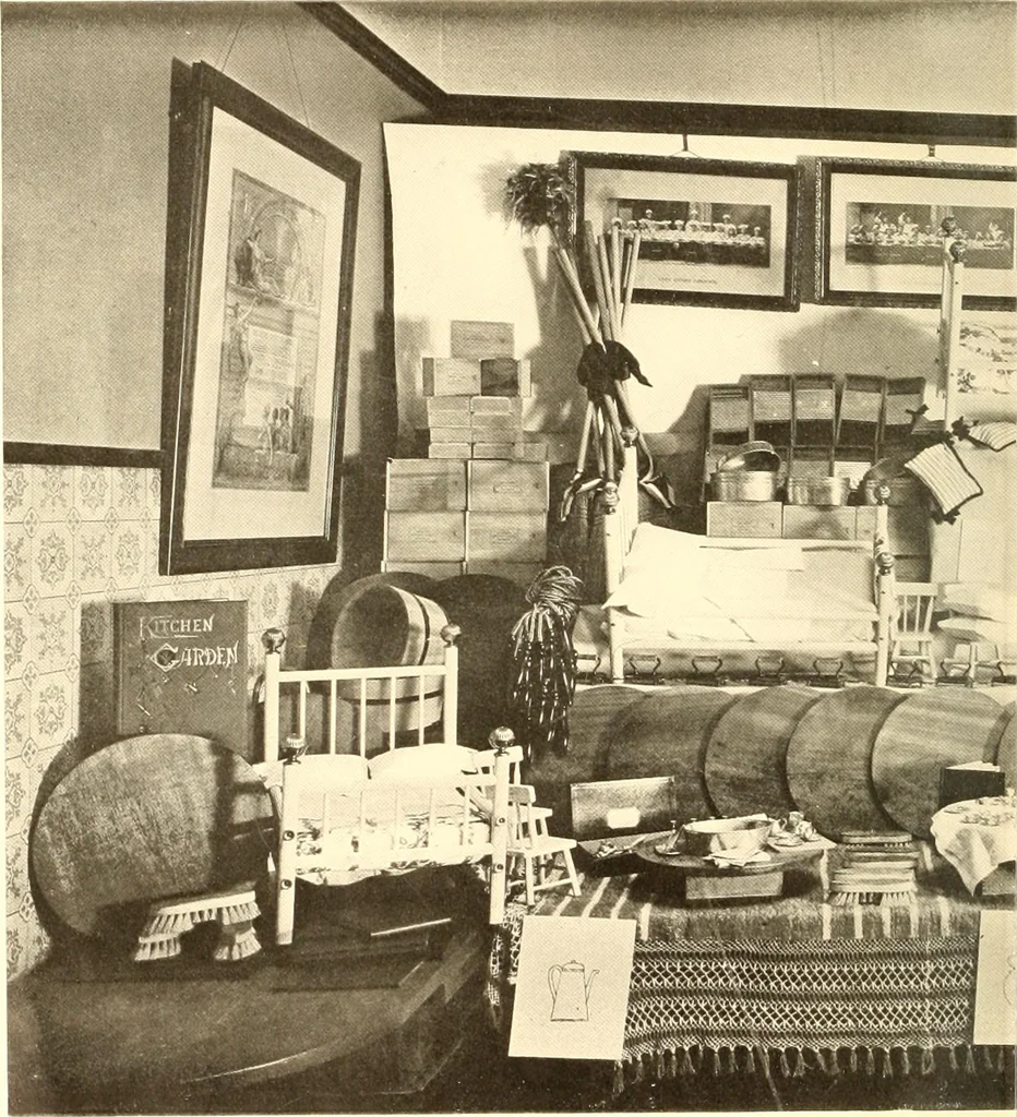 An illustration from How to teach kitchen garden; or, Object lessons in household work, including songs, plays, exercises, and games illustrating household occupations, 1901, leaf 7