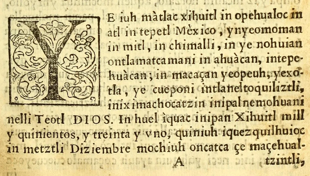 An illustration from Huei tlamahuiçoltica omonexiti in ilhuicac tlatóca Çihuapilli Santa Maria Totlaçònantzin Guadalupe in nican huei altepenahuac Mexico itocayocan tepeyacac, 1649, leaf 13