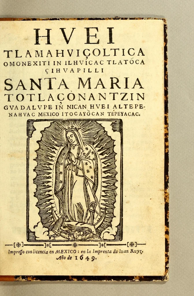 An illustration from Huei tlamahuiçoltica omonexiti in ilhuicac tlatóca Çihuapilli Santa Maria Totlaçònantzin Guadalupe in nican huei altepenahuac Mexico itocayocan tepeyacac, 1649, leaf 5