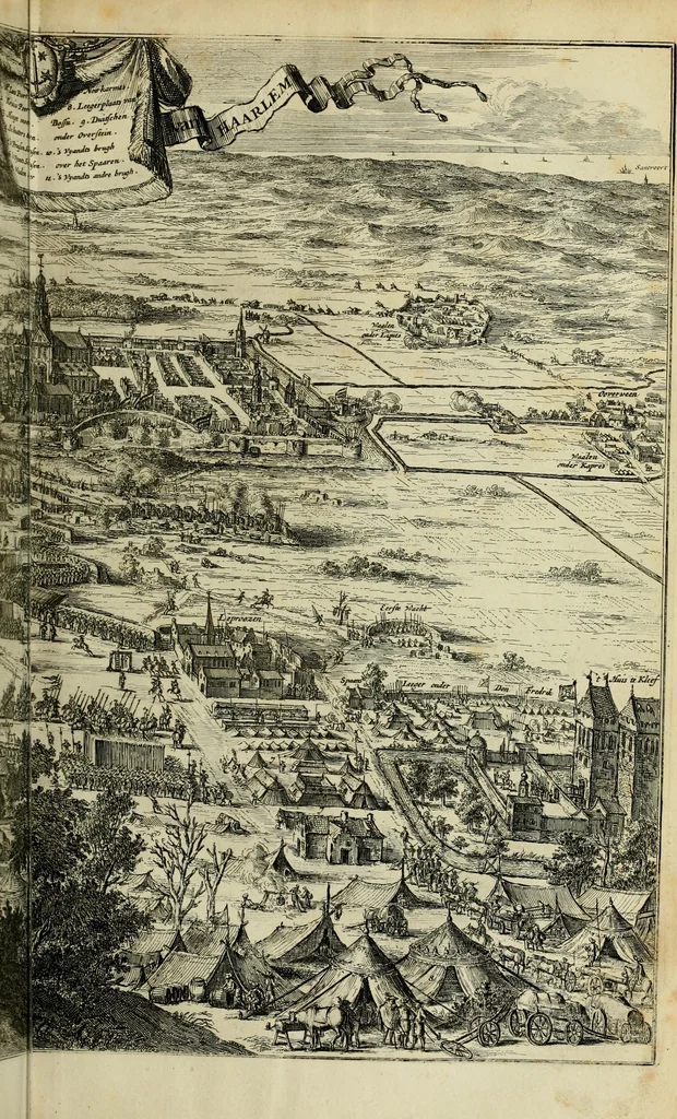 An illustration from Hugo de Groots Nederlandtsche jaerboeken en historien : sedert het jaer MDLV tot het jaer MDCIX : met De belegering der stadt Grol en den aenkleven des jaers MDCXXVII, als ook Het tractaet van de Batavische nu Hollandtsche Republyk, en De vrye zeevaert : met aenteeckeningen, voorts met het leven des schrijvers, twee volkomen registers, en veele koopere platen verciert, 1681, leaf 116