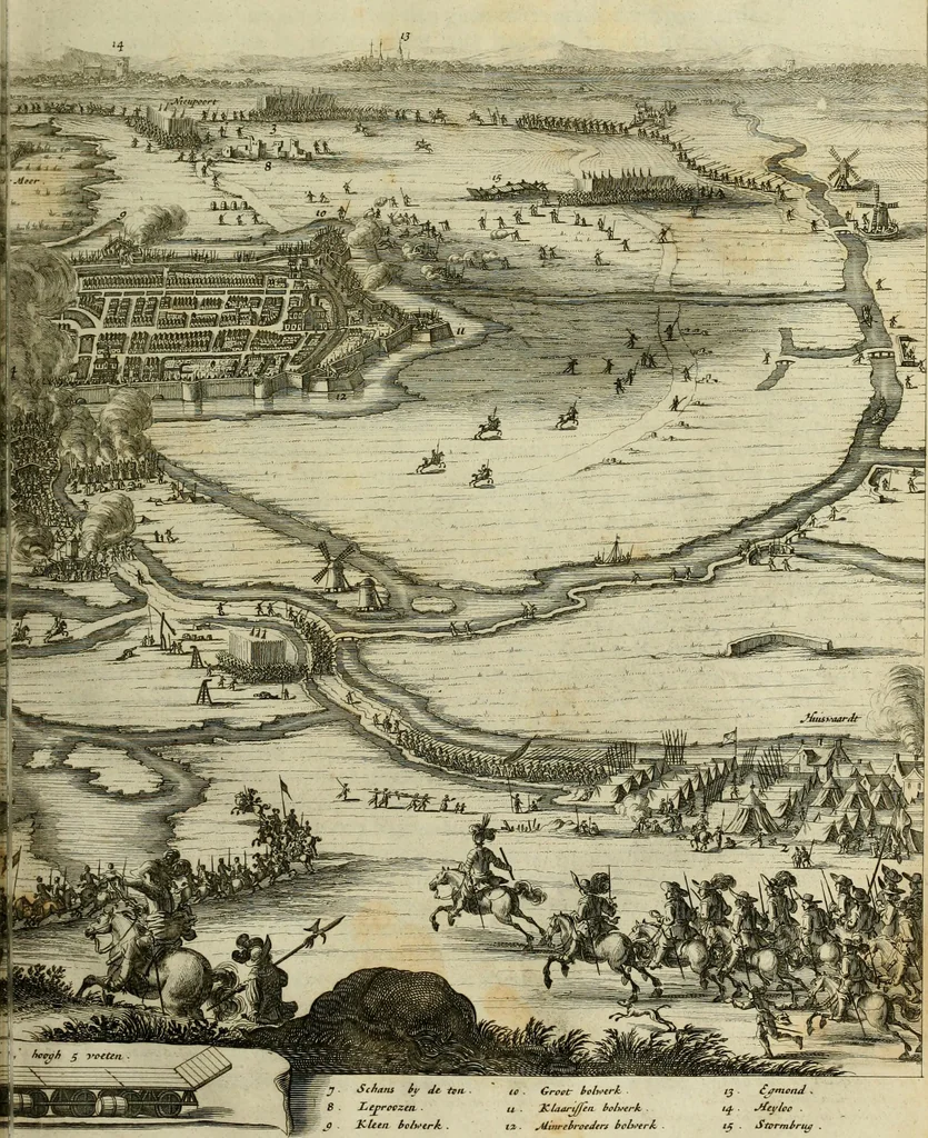 An illustration from Hugo de Groots Nederlandtsche jaerboeken en historien : sedert het jaer MDLV tot het jaer MDCIX : met De belegering der stadt Grol en den aenkleven des jaers MDCXXVII, als ook Het tractaet van de Batavische nu Hollandtsche Republyk, en De vrye zeevaert : met aenteeckeningen, voorts met het leven des schrijvers, twee volkomen registers, en veele koopere platen verciert, 1681, leaf 122