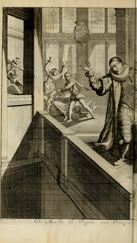 An illustration from Hugo de Groots Nederlandtsche jaerboeken en historien : sedert het jaer MDLV tot het jaer MDCIX : met De belegering der stadt Grol en den aenkleven des jaers MDCXXVII, als ook Het tractaet van de Batavische nu Hollandtsche Republyk, en De vrye zeevaert : met aenteeckeningen, voorts met het leven des schrijvers, twee volkomen registers, en veele koopere platen verciert, 1681, leaf 189