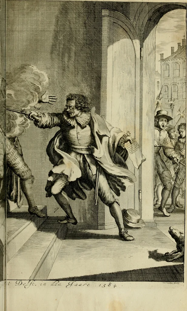 An illustration from Hugo de Groots Nederlandtsche jaerboeken en historien : sedert het jaer MDLV tot het jaer MDCIX : met De belegering der stadt Grol en den aenkleven des jaers MDCXXVII, als ook Het tractaet van de Batavische nu Hollandtsche Republyk, en De vrye zeevaert : met aenteeckeningen, voorts met het leven des schrijvers, twee volkomen registers, en veele koopere platen verciert, 1681, leaf 190