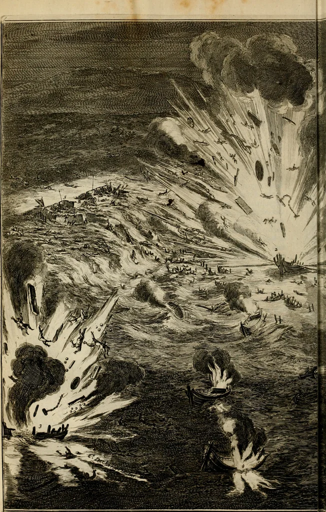 An illustration from Hugo de Groots Nederlandtsche jaerboeken en historien : sedert het jaer MDLV tot het jaer MDCIX : met De belegering der stadt Grol en den aenkleven des jaers MDCXXVII, als ook Het tractaet van de Batavische nu Hollandtsche Republyk, en De vrye zeevaert : met aenteeckeningen, voorts met het leven des schrijvers, twee volkomen registers, en veele koopere platen verciert, 1681, leaf 207