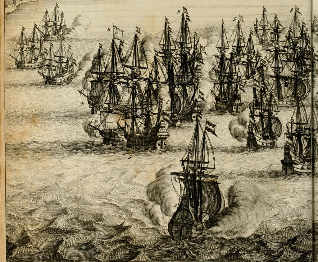 An illustration from Hugo de Groots Nederlandtsche jaerboeken en historien : sedert het jaer MDLV tot het jaer MDCIX : met De belegering der stadt Grol en den aenkleven des jaers MDCXXVII, als ook Het tractaet van de Batavische nu Hollandtsche Republyk, en De vrye zeevaert : met aenteeckeningen, voorts met het leven des schrijvers, twee volkomen registers, en veele koopere platen verciert, 1681, leaf 719