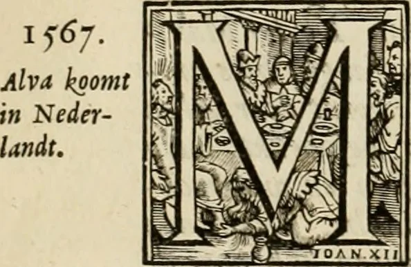 An illustration from Hugo de Groots Nederlandtsche jaerboeken en historien : sedert het jaer MDLV tot het jaer MDCIX : met De belegering der stadt Grol en den aenkleven des jaers MDCXXVII, als ook Het tractaet van de Batavische nu Hollandtsche Republyk, en De vrye zeevaert : met aenteeckeningen, voorts met het leven des schrijvers, twee volkomen registers, en veele koopere platen verciert, 1681, leaf 87