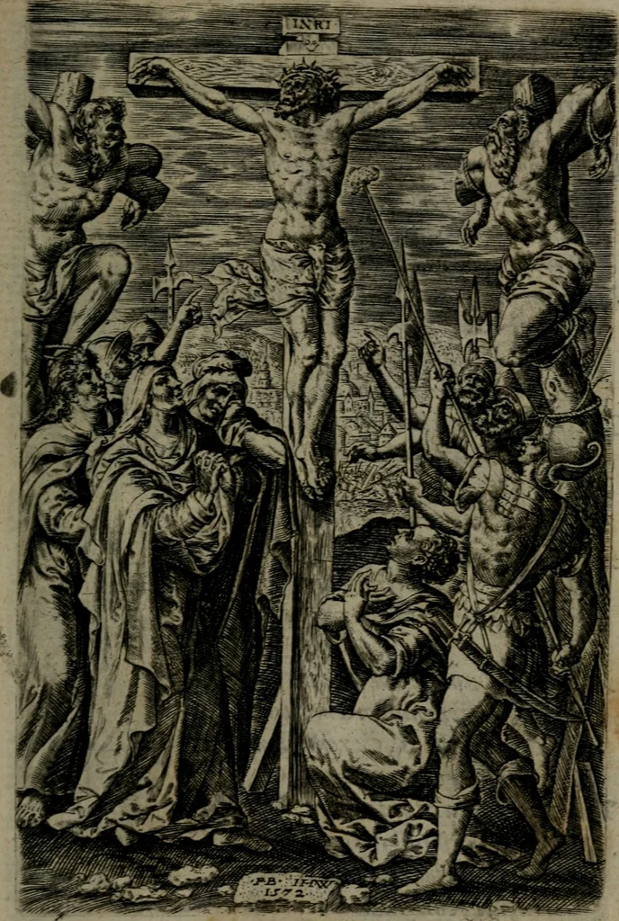 An illustration from Humanae salutis monumenta, 1581, leaf 128