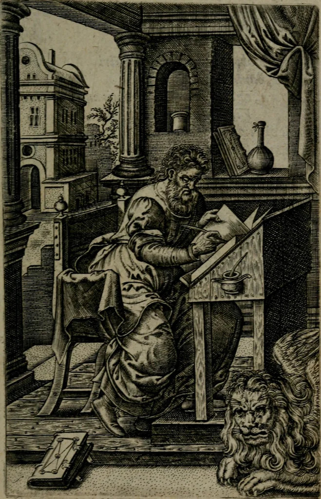 An illustration from Humanae salutis monumenta, 1581, leaf 66