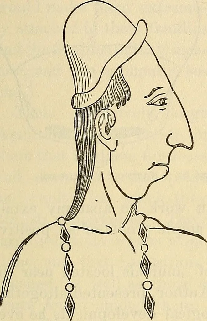 An illustration from Human science or phrenology. Its principles, proofs, faculties, organs, temperaments, combinations, conditions, teachings, philosophies, etc., etc. as applied to health. Its value, laws, functions, organs, means, preservation, restoration, etc. Mental philosophy, human and self improvement, civilization, home country, commerce rights, duties, ethics, etc. God, His existence, attributes, laws, worship, natural theology, etc. Immortality, its evidences, conditions, relations to time, rewards, punishments, sin, faith, prayer, etc. Intellect, memory, juvenile and self education, literature, mental discipline, the senses, sciences, arts, avocations, a perfect life, etc., etc, 1880, leaf 204