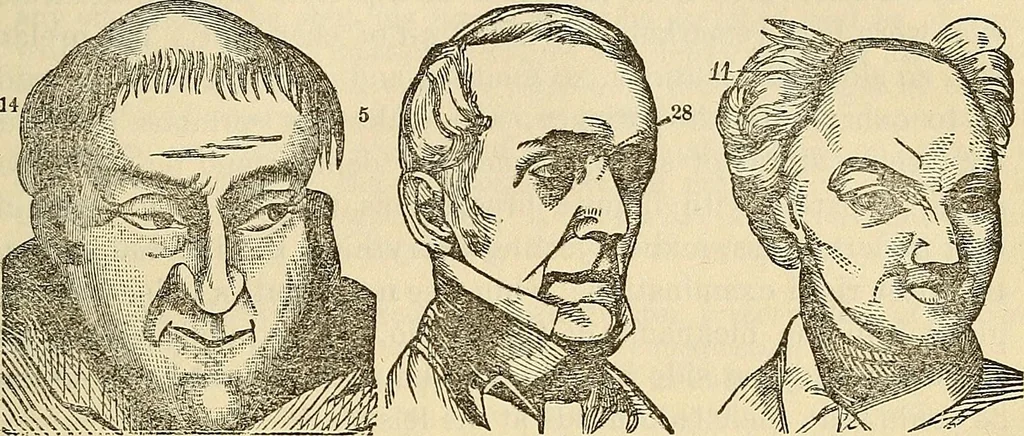 An illustration from Human science or phrenology. Its principles, proofs, faculties, organs, temperaments, combinations, conditions, teachings, philosophies, etc., etc. as applied to health. Its value, laws, functions, organs, means, preservation, restoration, etc. Mental philosophy, human and self improvement, civilization, home country, commerce rights, duties, ethics, etc. God, His existence, attributes, laws, worship, natural theology, etc. Immortality, its evidences, conditions, relations to time, rewards, punishments, sin, faith, prayer, etc. Intellect, memory, juvenile and self education, literature, mental discipline, the senses, sciences, arts, avocations, a perfect life, etc., etc, 1880, leaf 746