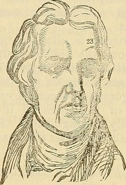 An illustration from Human science or phrenology. Its principles, proofs, faculties, organs, temperaments, combinations, conditions, teachings, philosophies, etc., etc. as applied to health. Its value, laws, functions, organs, means, preservation, restoration, etc. Mental philosophy, human and self improvement, civilization, home country, commerce rights, duties, ethics, etc. God, His existence, attributes, laws, worship, natural theology, etc. Immortality, its evidences, conditions, relations to time, rewards, punishments, sin, faith, prayer, etc. Intellect, memory, juvenile and self education, literature, mental discipline, the senses, sciences, arts, avocations, a perfect life, etc., etc, 1880, leaf 964