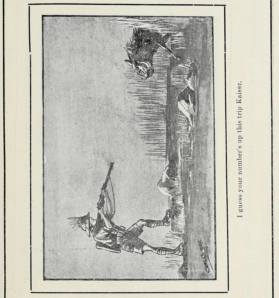 An illustration from Humorous sketches of the campaign in G.E.A., 1914, leaf 33