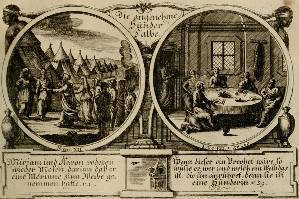 An illustration from Hundert sinn- und lehr reiche Vergleichungs-Sonnette uber die Sonn- und Fest-Tags-Evangelien, ingleichen die Apostel-Geschichte : uber welchen zugleich zwey hundert aus dem Alten und Neuen Testament in Kupfer-Stich erbaulich vorgestellte Biblische Historien : nebst darauf zielenden Sinn-Bildern und darzu gehörigen Uber- und Unterschrifften befindlich, 1721, leaf 126