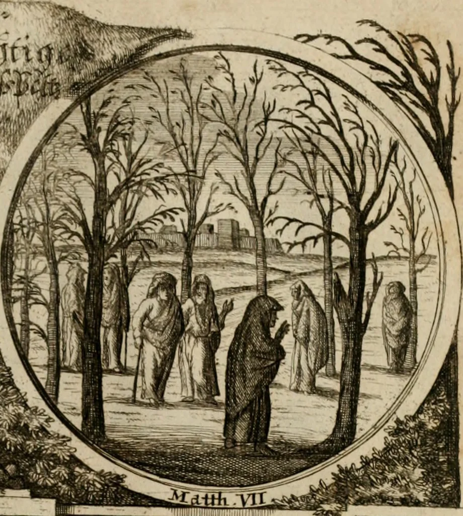 An illustration from Hundert sinn- und lehr reiche Vergleichungs-Sonnette uber die Sonn- und Fest-Tags-Evangelien, ingleichen die Apostel-Geschichte : uber welchen zugleich zwey hundert aus dem Alten und Neuen Testament in Kupfer-Stich erbaulich vorgestellte Biblische Historien : nebst darauf zielenden Sinn-Bildern und darzu gehörigen Uber- und Unterschrifften befindlich, 1721, leaf 128