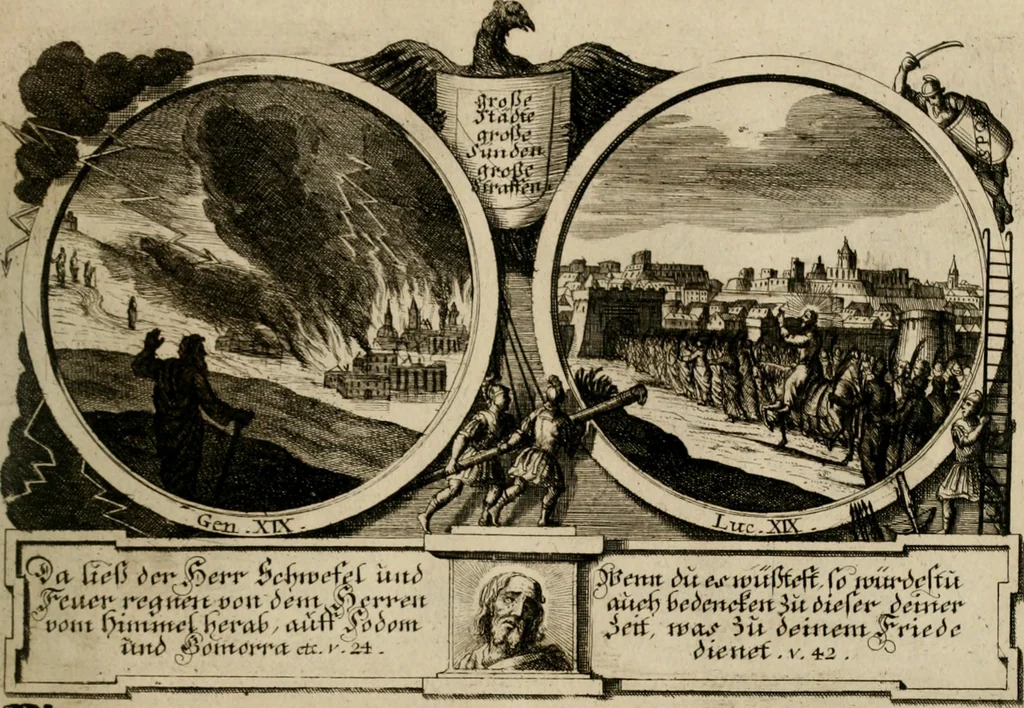 An illustration from Hundert sinn- und lehr reiche Vergleichungs-Sonnette uber die Sonn- und Fest-Tags-Evangelien, ingleichen die Apostel-Geschichte : uber welchen zugleich zwey hundert aus dem Alten und Neuen Testament in Kupfer-Stich erbaulich vorgestellte Biblische Historien : nebst darauf zielenden Sinn-Bildern und darzu gehörigen Uber- und Unterschrifften befindlich, 1721, leaf 132