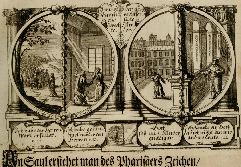 An illustration from Hundert sinn- und lehr reiche Vergleichungs-Sonnette uber die Sonn- und Fest-Tags-Evangelien, ingleichen die Apostel-Geschichte : uber welchen zugleich zwey hundert aus dem Alten und Neuen Testament in Kupfer-Stich erbaulich vorgestellte Biblische Historien : nebst darauf zielenden Sinn-Bildern und darzu gehörigen Uber- und Unterschrifften befindlich, 1721, leaf 134