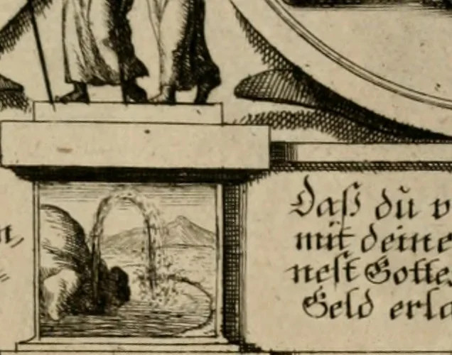 An illustration from Hundert sinn- und lehr reiche Vergleichungs-Sonnette uber die Sonn- und Fest-Tags-Evangelien, ingleichen die Apostel-Geschichte : uber welchen zugleich zwey hundert aus dem Alten und Neuen Testament in Kupfer-Stich erbaulich vorgestellte Biblische Historien : nebst darauf zielenden Sinn-Bildern und darzu gehörigen Uber- und Unterschrifften befindlich, 1721, leaf 184