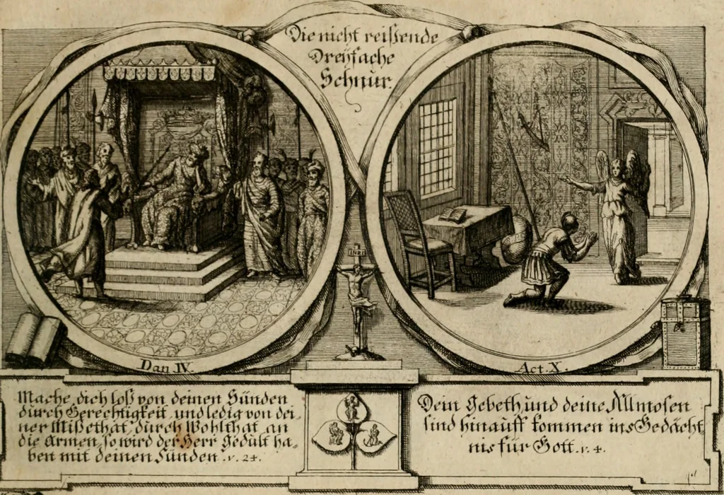 An illustration from Hundert sinn- und lehr reiche Vergleichungs-Sonnette uber die Sonn- und Fest-Tags-Evangelien, ingleichen die Apostel-Geschichte : uber welchen zugleich zwey hundert aus dem Alten und Neuen Testament in Kupfer-Stich erbaulich vorgestellte Biblische Historien : nebst darauf zielenden Sinn-Bildern und darzu gehörigen Uber- und Unterschrifften befindlich, 1721, leaf 192