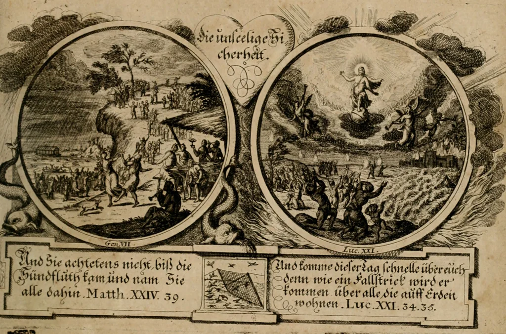 An illustration from Hundert sinn- und lehr reiche Vergleichungs-Sonnette uber die Sonn- und Fest-Tags-Evangelien, ingleichen die Apostel-Geschichte : uber welchen zugleich zwey hundert aus dem Alten und Neuen Testament in Kupfer-Stich erbaulich vorgestellte Biblische Historien : nebst darauf zielenden Sinn-Bildern und darzu gehörigen Uber- und Unterschrifften befindlich, 1721, leaf 24