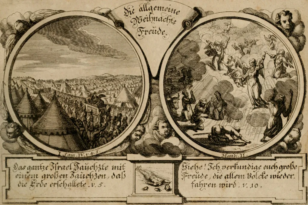 An illustration from Hundert sinn- und lehr reiche Vergleichungs-Sonnette uber die Sonn- und Fest-Tags-Evangelien, ingleichen die Apostel-Geschichte : uber welchen zugleich zwey hundert aus dem Alten und Neuen Testament in Kupfer-Stich erbaulich vorgestellte Biblische Historien : nebst darauf zielenden Sinn-Bildern und darzu gehörigen Uber- und Unterschrifften befindlich, 1721, leaf 30