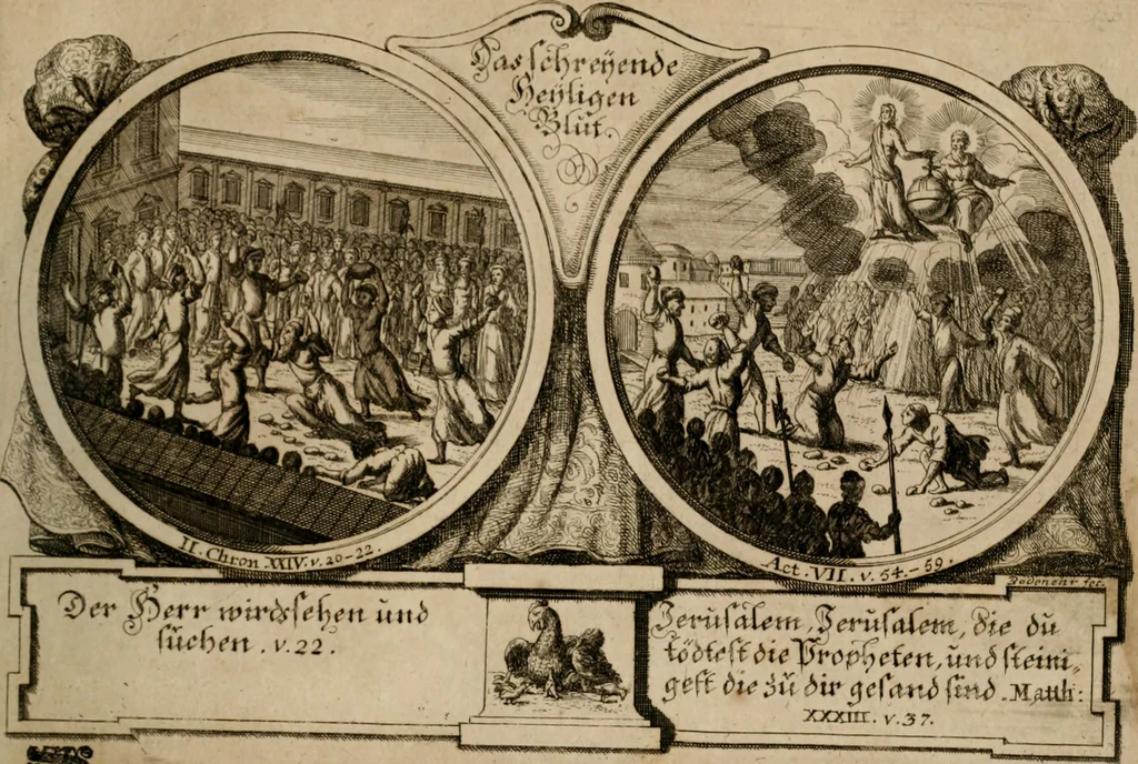 An illustration from Hundert sinn- und lehr reiche Vergleichungs-Sonnette uber die Sonn- und Fest-Tags-Evangelien, ingleichen die Apostel-Geschichte : uber welchen zugleich zwey hundert aus dem Alten und Neuen Testament in Kupfer-Stich erbaulich vorgestellte Biblische Historien : nebst darauf zielenden Sinn-Bildern und darzu gehörigen Uber- und Unterschrifften befindlich, 1721, leaf 32