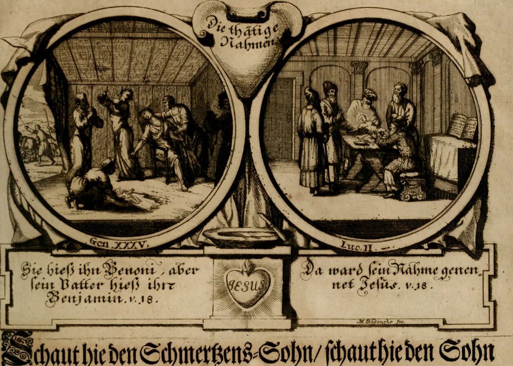 An illustration from Hundert sinn- und lehr reiche Vergleichungs-Sonnette uber die Sonn- und Fest-Tags-Evangelien, ingleichen die Apostel-Geschichte : uber welchen zugleich zwey hundert aus dem Alten und Neuen Testament in Kupfer-Stich erbaulich vorgestellte Biblische Historien : nebst darauf zielenden Sinn-Bildern und darzu gehörigen Uber- und Unterschrifften befindlich, 1721, leaf 38