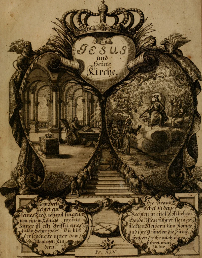 An illustration from Hundert sinn- und lehr reiche Vergleichungs-Sonnette uber die Sonn- und Fest-Tags-Evangelien, ingleichen die Apostel-Geschichte : uber welchen zugleich zwey hundert aus dem Alten und Neuen Testament in Kupfer-Stich erbaulich vorgestellte Biblische Historien : nebst darauf zielenden Sinn-Bildern und darzu gehörigen Uber- und Unterschrifften befindlich, 1721, leaf 4