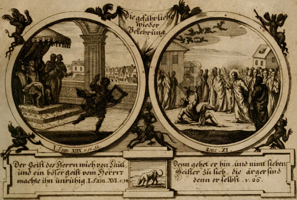 An illustration from Hundert sinn- und lehr reiche Vergleichungs-Sonnette uber die Sonn- und Fest-Tags-Evangelien, ingleichen die Apostel-Geschichte : uber welchen zugleich zwey hundert aus dem Alten und Neuen Testament in Kupfer-Stich erbaulich vorgestellte Biblische Historien : nebst darauf zielenden Sinn-Bildern und darzu gehörigen Uber- und Unterschrifften befindlich, 1721, leaf 66