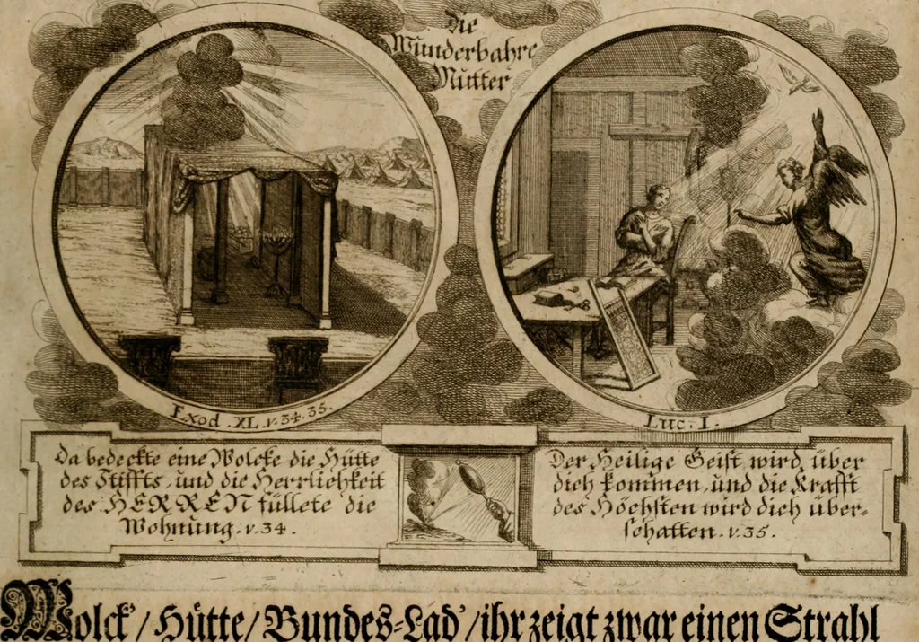 An illustration from Hundert sinn- und lehr reiche Vergleichungs-Sonnette uber die Sonn- und Fest-Tags-Evangelien, ingleichen die Apostel-Geschichte : uber welchen zugleich zwey hundert aus dem Alten und Neuen Testament in Kupfer-Stich erbaulich vorgestellte Biblische Historien : nebst darauf zielenden Sinn-Bildern und darzu gehörigen Uber- und Unterschrifften befindlich, 1721, leaf 72