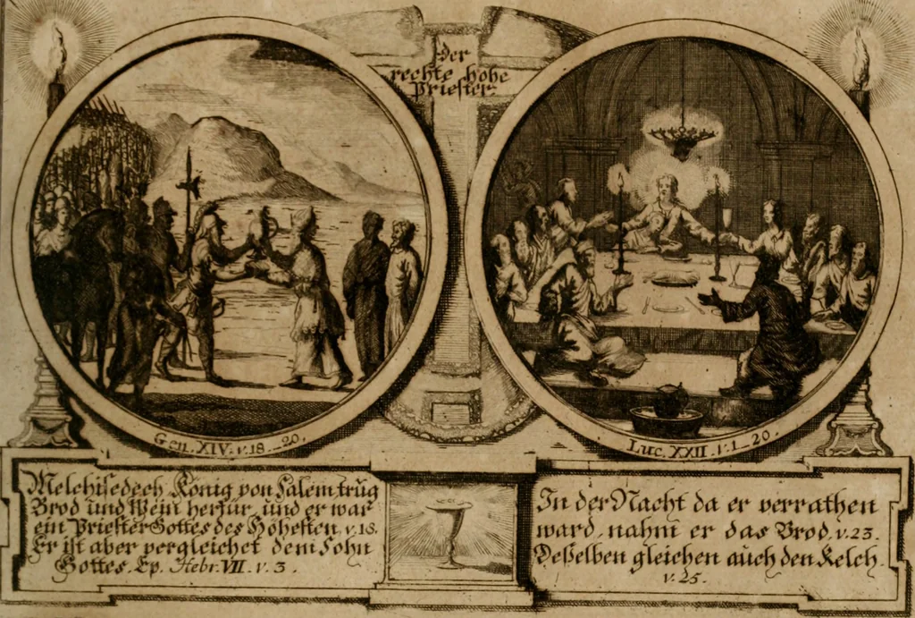 An illustration from Hundert sinn- und lehr reiche Vergleichungs-Sonnette uber die Sonn- und Fest-Tags-Evangelien, ingleichen die Apostel-Geschichte : uber welchen zugleich zwey hundert aus dem Alten und Neuen Testament in Kupfer-Stich erbaulich vorgestellte Biblische Historien : nebst darauf zielenden Sinn-Bildern und darzu gehörigen Uber- und Unterschrifften befindlich, 1721, leaf 76