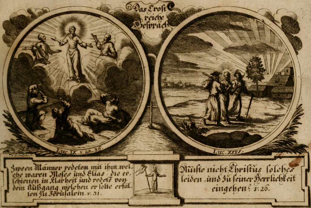 An illustration from Hundert sinn- und lehr reiche Vergleichungs-Sonnette uber die Sonn- und Fest-Tags-Evangelien, ingleichen die Apostel-Geschichte : uber welchen zugleich zwey hundert aus dem Alten und Neuen Testament in Kupfer-Stich erbaulich vorgestellte Biblische Historien : nebst darauf zielenden Sinn-Bildern und darzu gehörigen Uber- und Unterschrifften befindlich, 1721, leaf 82