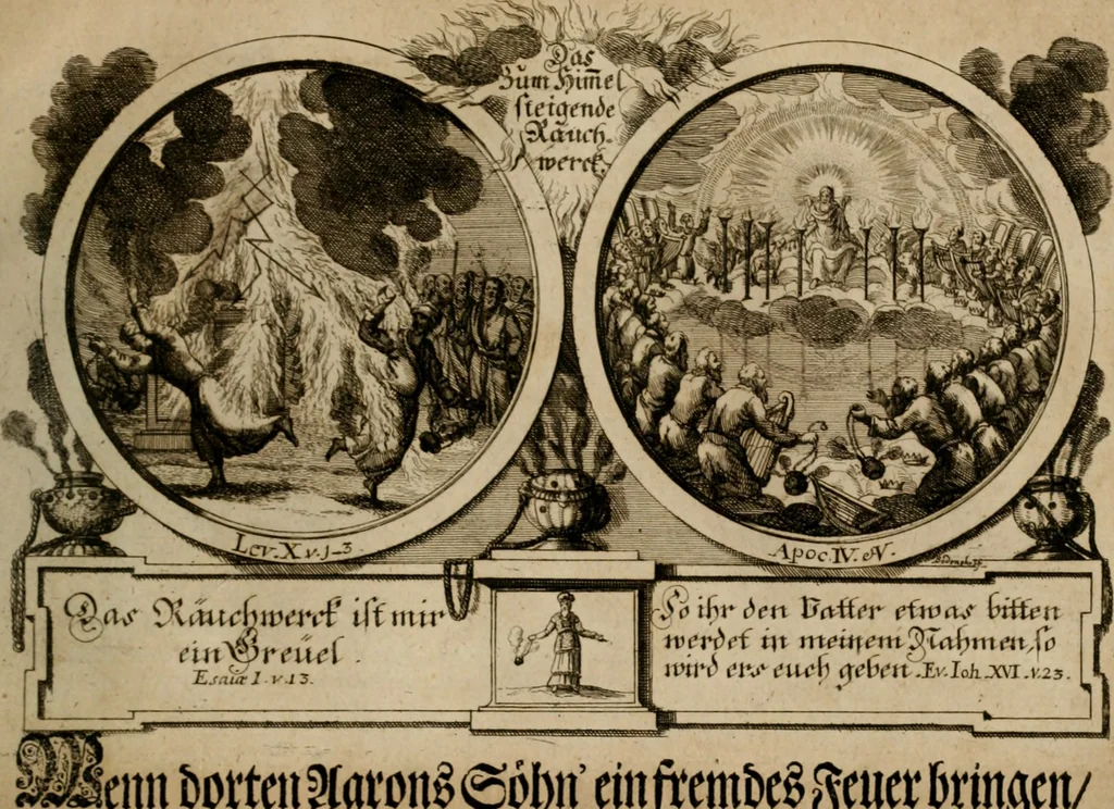 An illustration from Hundert sinn- und lehr reiche Vergleichungs-Sonnette uber die Sonn- und Fest-Tags-Evangelien, ingleichen die Apostel-Geschichte : uber welchen zugleich zwey hundert aus dem Alten und Neuen Testament in Kupfer-Stich erbaulich vorgestellte Biblische Historien : nebst darauf zielenden Sinn-Bildern und darzu gehörigen Uber- und Unterschrifften befindlich, 1721, leaf 94