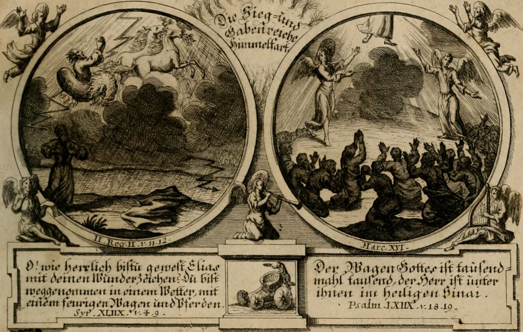 An illustration from Hundert sinn- und lehr reiche Vergleichungs-Sonnette uber die Sonn- und Fest-Tags-Evangelien, ingleichen die Apostel-Geschichte : uber welchen zugleich zwey hundert aus dem Alten und Neuen Testament in Kupfer-Stich erbaulich vorgestellte Biblische Historien : nebst darauf zielenden Sinn-Bildern und darzu gehörigen Uber- und Unterschrifften befindlich, 1721, leaf 96