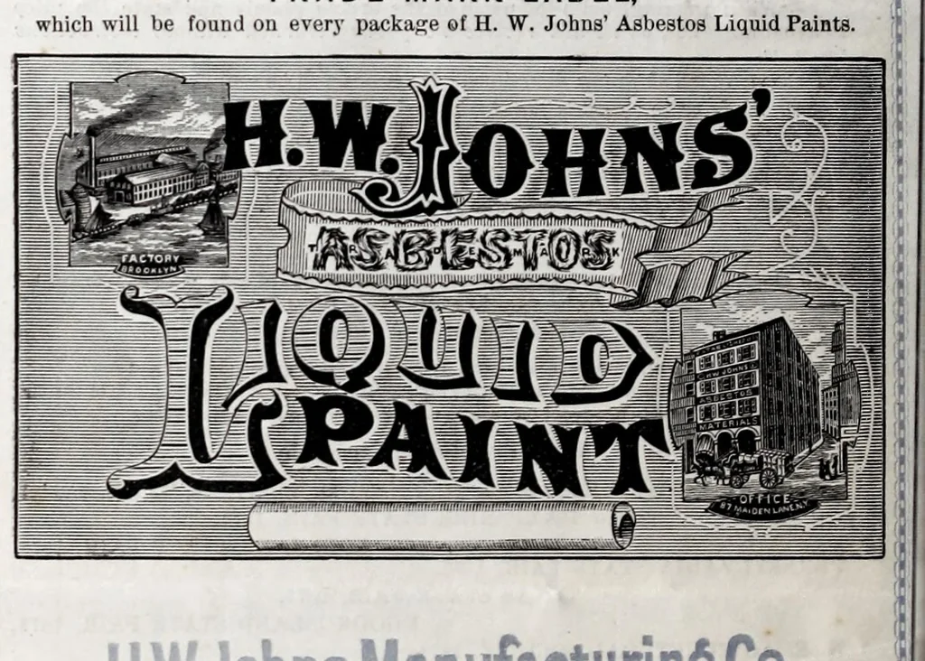 An illustration from H.W. Johns' asbestos materials : liquid paints, fire proof paints, colors in oils, roofing, boiler covering, steam packings., 1885, leaf 14