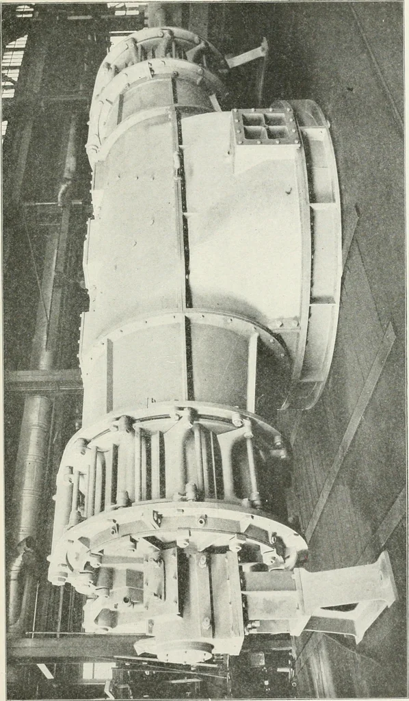 An illustration from Hydraulic engineering; a practical treatise on the principles of water pressure and flow and their application to the development of water power, including the calculation, design and construction of water wheels, turbines, and other details of hydraulic power plants, 1909, leaf 114