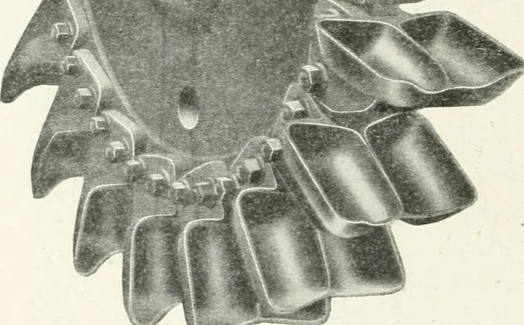 An illustration from Hydraulic engineering; a practical treatise on the principles of water pressure and flow and their application to the development of water power, including the calculation, design and construction of water wheels, turbines, and other details of hydraulic power plants, 1909, leaf 147
