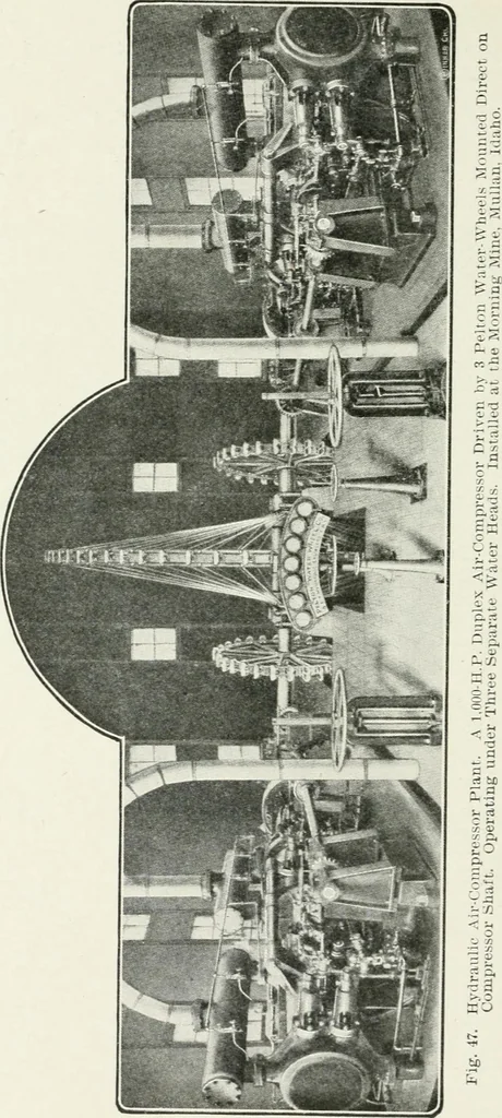 An illustration from Hydraulic engineering; a practical treatise on the principles of water pressure and flow and their application to the development of water power, including the calculation, design and construction of water wheels, turbines, and other details of hydraulic power plants, 1909, leaf 151