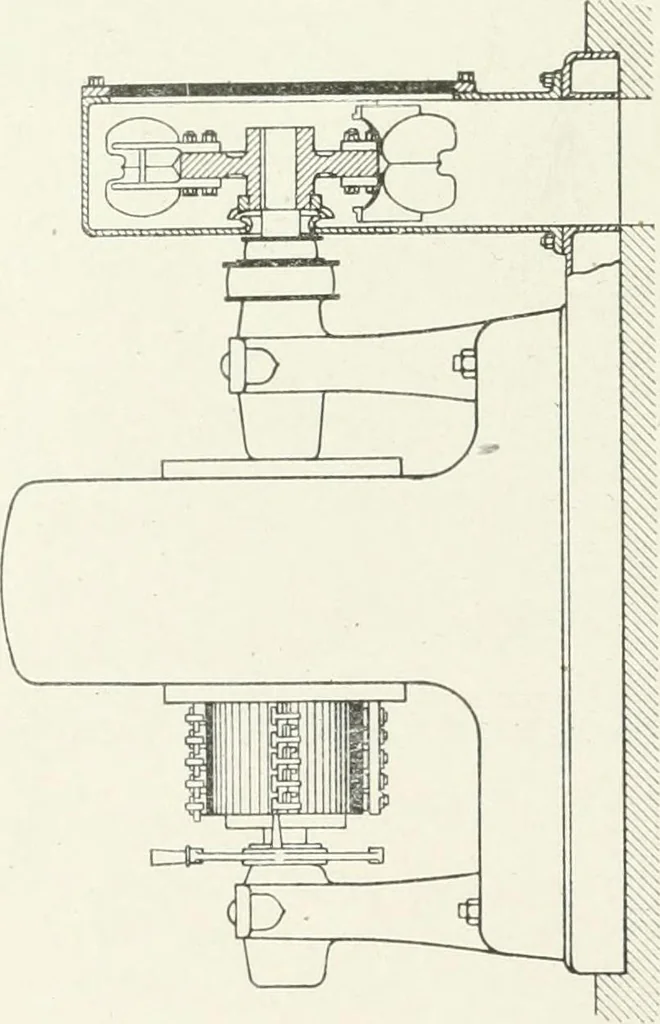 An illustration from Hydraulic engineering; a practical treatise on the principles of water pressure and flow and their application to the development of water power, including the calculation, design and construction of water wheels, turbines, and other details of hydraulic power plants, 1909, leaf 157