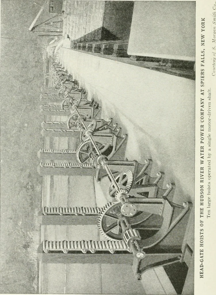 An illustration from Hydraulic engineering; a practical treatise on the principles of water pressure and flow and their application to the development of water power, including the calculation, design and construction of water wheels, turbines, and other details of hydraulic power plants, 1909, leaf 163