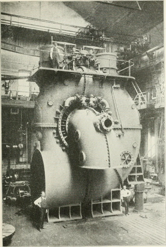 An illustration from Hydraulic engineering; a practical treatise on the principles of water pressure and flow and their application to the development of water power, including the calculation, design and construction of water wheels, turbines, and other details of hydraulic power plants, 1909, leaf 172
