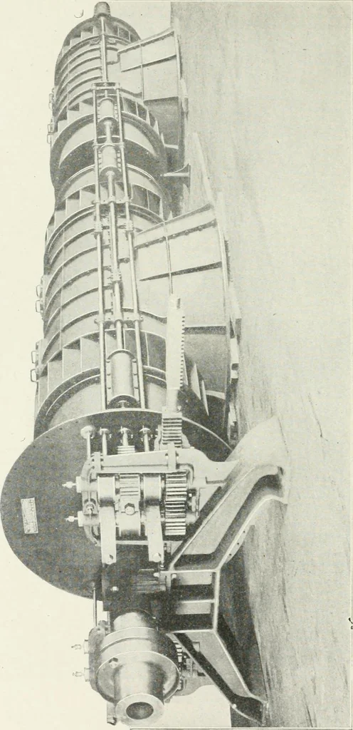 An illustration from Hydraulic engineering; a practical treatise on the principles of water pressure and flow and their application to the development of water power, including the calculation, design and construction of water wheels, turbines, and other details of hydraulic power plants, 1909, leaf 173