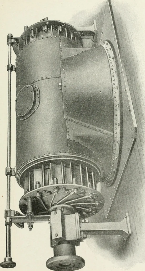 An illustration from Hydraulic engineering; a practical treatise on the principles of water pressure and flow and their application to the development of water power, including the calculation, design and construction of water wheels, turbines, and other details of hydraulic power plants, 1909, leaf 226