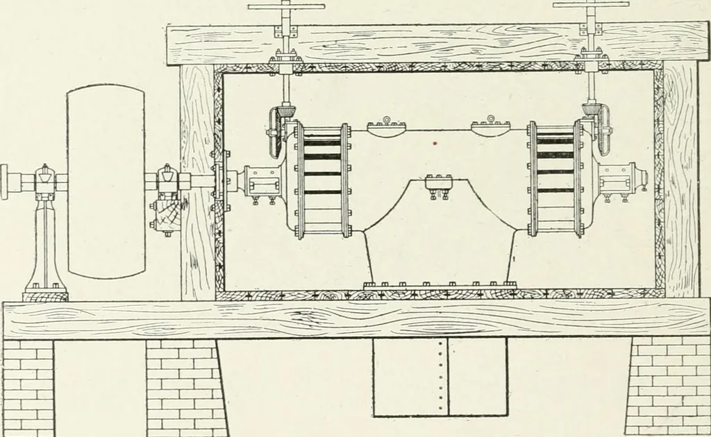 An illustration from Hydraulic engineering; a practical treatise on the principles of water pressure and flow and their application to the development of water power, including the calculation, design and construction of water wheels, turbines, and other details of hydraulic power plants, 1909, leaf 239