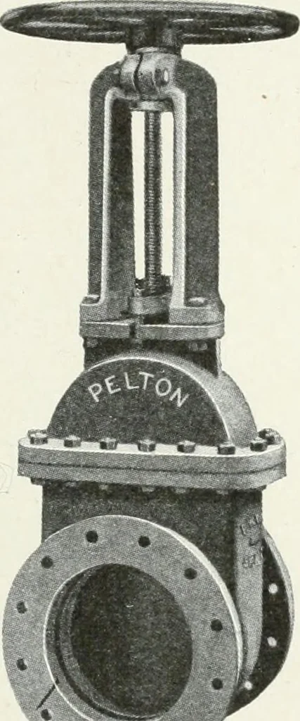 An illustration from Hydraulic engineering; a practical treatise on the principles of water pressure and flow and their application to the development of water power, including the calculation, design and construction of water wheels, turbines, and other details of hydraulic power plants, 1909, leaf 242