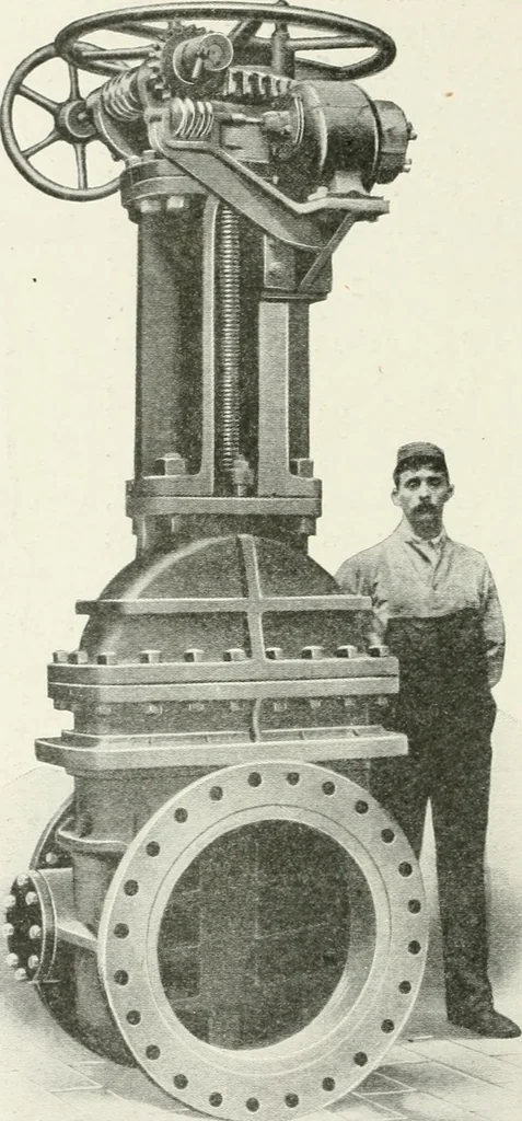 An illustration from Hydraulic engineering; a practical treatise on the principles of water pressure and flow and their application to the development of water power, including the calculation, design and construction of water wheels, turbines, and other details of hydraulic power plants, 1909, leaf 243