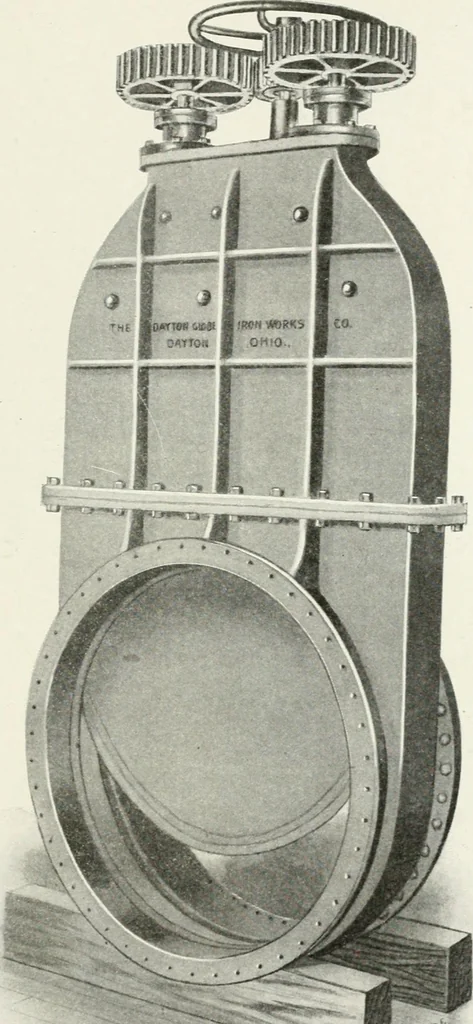 An illustration from Hydraulic engineering; a practical treatise on the principles of water pressure and flow and their application to the development of water power, including the calculation, design and construction of water wheels, turbines, and other details of hydraulic power plants, 1909, leaf 244
