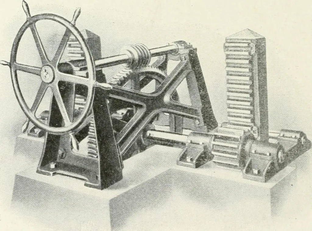 An illustration from Hydraulic engineering; a practical treatise on the principles of water pressure and flow and their application to the development of water power, including the calculation, design and construction of water wheels, turbines, and other details of hydraulic power plants, 1909, leaf 261