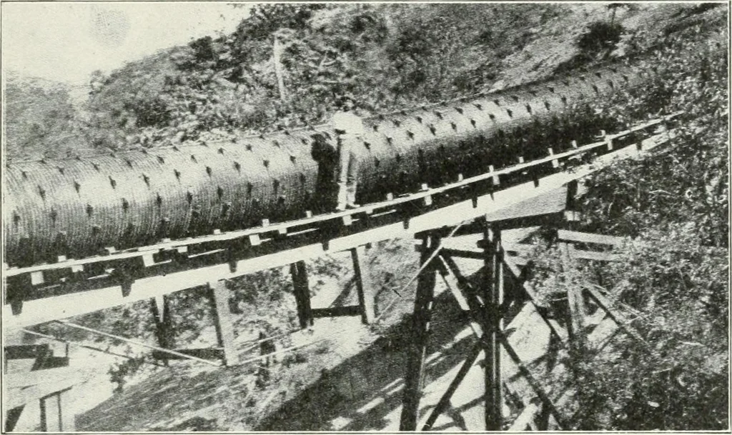 An illustration from Hydraulic engineering; a practical treatise on the principles of water pressure and flow and their application to the development of water power, including the calculation, design and construction of water wheels, turbines, and other details of hydraulic power plants, 1909, leaf 272